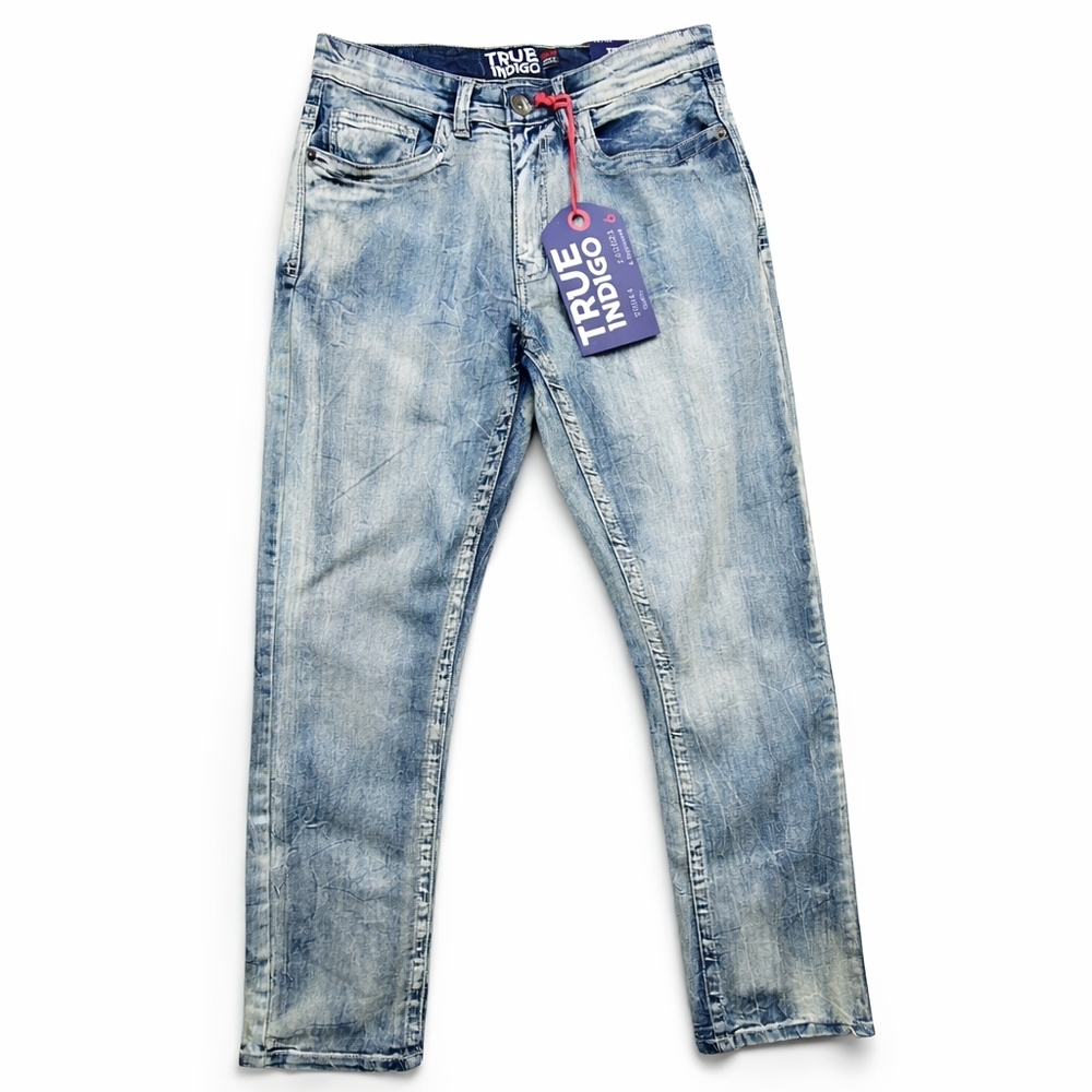 True Indigo Acid Wash Jeans Mens 30x30 Slim Straight Stretch Flap Pocket NWT